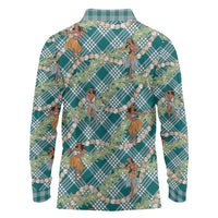 Teal Palaka Hula Girls Seamless Hawaii Aloha Long Sleeve Polo Shirt - Polynesian Pride