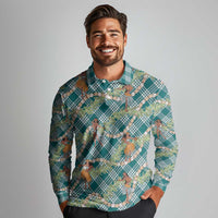 Teal Palaka Hula Girls Seamless Hawaii Aloha Long Sleeve Polo Shirt - Polynesian Pride
