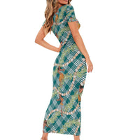 Teal Palaka Hula Girls Seamless Hawaii Aloha Short Sleeve Bodycon Dress LT7 - Polynesian Pride