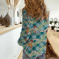 Teal Palaka Hula Girls Seamless Hawaii Aloha Women Casual Shirt - Polynesian Pride
