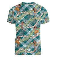 Teal Palaka Hula Girls Seamless Hawaii Aloha Women V-Neck T-Shirt LT7 - Polynesian Pride