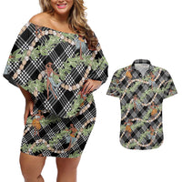 Sable Palaka Hula Girls Seamless Hawaii Aloha Couples Matching Off Shoulder Short Dress and Hawaiian Shirt - Polynesian Pride