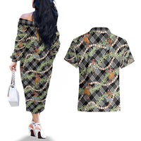 Sable Palaka Hula Girls Seamless Hawaii Aloha Couples Matching Off The Shoulder Long Sleeve Dress and Hawaiian Shirt - Polynesian Pride