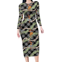 Sable Palaka Hula Girls Seamless Hawaii Aloha Family Matching Long Sleeve Bodycon Dress and Hawaiian Shirt LT7 Mom's Dress Black - Polynesian Pride