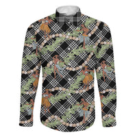 Sable Palaka Hula Girls Seamless Hawaii Aloha Family Matching Short Sleeve Bodycon Dress and Hawaiian Shirt LT7 Dad's Shirt - Long Sleeve Black - Polynesian Pride