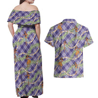 Lavender Palaka Hula Girls Seamless Hawaii Aloha Couples Matching Off Shoulder Maxi Dress and Hawaiian Shirt LT7 - Polynesian Pride