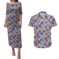 Lavender Palaka Hula Girls Seamless Hawaii Aloha Couples Matching Puletasi and Hawaiian Shirt LT7 Lavender - Polynesian Pride