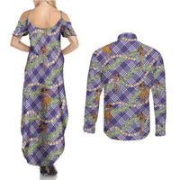 Lavender Palaka Hula Girls Seamless Hawaii Aloha Couples Matching Summer Maxi Dress and Long Sleeve Button Shirt LT7 - Polynesian Pride