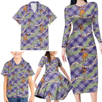 Lavender Palaka Hula Girls Seamless Hawaii Aloha Family Matching Long Sleeve Bodycon Dress and Hawaiian Shirt LT7 - Polynesian Pride