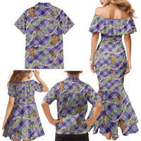 Lavender Palaka Hula Girls Seamless Hawaii Aloha Family Matching Mermaid Dress and Hawaiian Shirt LT7 - Polynesian Pride