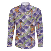 Lavender Palaka Hula Girls Seamless Hawaii Aloha Family Matching Mermaid Dress and Hawaiian Shirt LT7 Dad's Shirt - Long Sleeve Lavender - Polynesian Pride