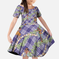 Lavender Palaka Hula Girls Seamless Hawaii Aloha Family Matching Off The Shoulder Long Sleeve Dress and Hawaiian Shirt LT7 Daughter's Dress Lavender - Polynesian Pride