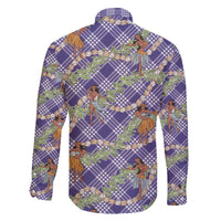 Lavender Palaka Hula Girls Seamless Hawaii Aloha Family Matching Off The Shoulder Long Sleeve Dress and Hawaiian Shirt - Polynesian Pride