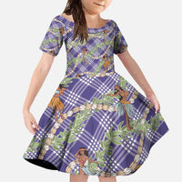 Lavender Palaka Hula Girls Seamless Hawaii Aloha Family Matching Off Shoulder Maxi Dress and Hawaiian Shirt LT7 Daughter's Dress Lavender - Polynesian Pride