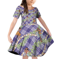 Lavender Palaka Hula Girls Seamless Hawaii Aloha Family Matching Off Shoulder Short Dress and Hawaiian Shirt LT7 Daughter's Dress Lavender - Polynesian Pride