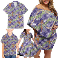 Lavender Palaka Hula Girls Seamless Hawaii Aloha Family Matching Off Shoulder Short Dress and Hawaiian Shirt LT7 - Polynesian Pride