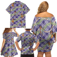 Lavender Palaka Hula Girls Seamless Hawaii Aloha Family Matching Off Shoulder Short Dress and Hawaiian Shirt LT7 - Polynesian Pride