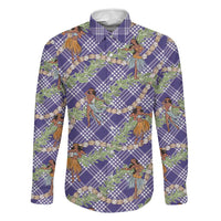 Lavender Palaka Hula Girls Seamless Hawaii Aloha Family Matching Puletasi and Hawaiian Shirt - Polynesian Pride
