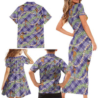 Lavender Palaka Hula Girls Seamless Hawaii Aloha Family Matching Short Sleeve Bodycon Dress and Hawaiian Shirt LT7 - Polynesian Pride