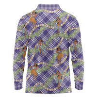 Lavender Palaka Hula Girls Seamless Hawaii Aloha Long Sleeve Polo Shirt - Polynesian Pride