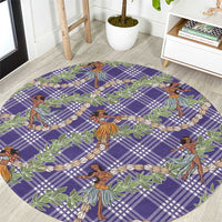 Lavender Palaka Hula Girls Seamless Hawaii Aloha Round Carpet - Polynesian Pride
