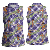 Lavender Palaka Hula Girls Seamless Hawaii Aloha Women Sleeveless Polo Shirt - Polynesian Pride