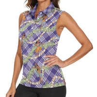 Lavender Palaka Hula Girls Seamless Hawaii Aloha Women Sleeveless Polo Shirt - Polynesian Pride