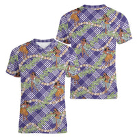 Lavender Palaka Hula Girls Seamless Hawaii Aloha Women V-Neck T-Shirt LT7 - Polynesian Pride