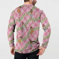 Lokelani Pink Palaka Hula Girls Seamless Hawaii Aloha Button Sweatshirt LT7 - Polynesian Pride