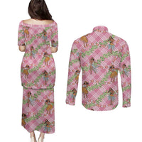 Lokelani Pink Palaka Hula Girls Seamless Hawaii Aloha Couples Matching Puletasi and Long Sleeve Button Shirt LT7 - Polynesian Pride