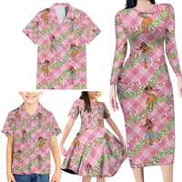 Lokelani Pink Palaka Hula Girls Seamless Hawaii Aloha Family Matching Long Sleeve Bodycon Dress and Hawaiian Shirt LT7 - Polynesian Pride