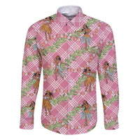 Lokelani Pink Palaka Hula Girls Seamless Hawaii Aloha Family Matching Long Sleeve Bodycon Dress and Hawaiian Shirt LT7 Dad's Shirt - Long Sleeve Pink - Polynesian Pride