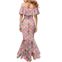 Lokelani Pink Palaka Hula Girls Seamless Hawaii Aloha Family Matching Mermaid Dress and Hawaiian Shirt - Polynesian Pride