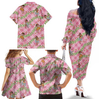 Lokelani Pink Palaka Hula Girls Seamless Hawaii Aloha Family Matching Off The Shoulder Long Sleeve Dress and Hawaiian Shirt LT7 - Polynesian Pride