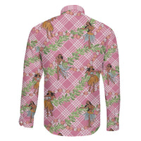 Lokelani Pink Palaka Hula Girls Seamless Hawaii Aloha Family Matching Off The Shoulder Long Sleeve Dress and Hawaiian Shirt LT7 - Polynesian Pride