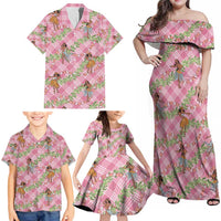 Lokelani Pink Palaka Hula Girls Seamless Hawaii Aloha Family Matching Off Shoulder Maxi Dress and Hawaiian Shirt - Polynesian Pride