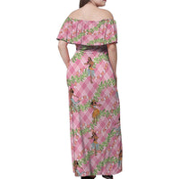 Lokelani Pink Palaka Hula Girls Seamless Hawaii Aloha Family Matching Off Shoulder Maxi Dress and Hawaiian Shirt LT7 - Polynesian Pride