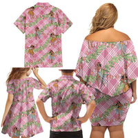 Lokelani Pink Palaka Hula Girls Seamless Hawaii Aloha Family Matching Off Shoulder Short Dress and Hawaiian Shirt - Polynesian Pride