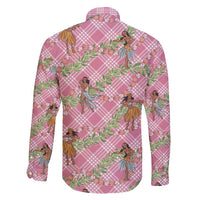 Lokelani Pink Palaka Hula Girls Seamless Hawaii Aloha Family Matching Off Shoulder Short Dress and Hawaiian Shirt LT7 - Polynesian Pride