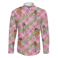 Lokelani Pink Palaka Hula Girls Seamless Hawaii Aloha Family Matching Short Sleeve Bodycon Dress and Hawaiian Shirt LT7 Dad's Shirt - Long Sleeve Pink - Polynesian Pride
