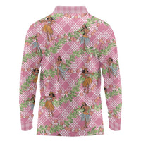 Lokelani Pink Palaka Hula Girls Seamless Hawaii Aloha Long Sleeve Polo Shirt - Polynesian Pride