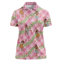 Lokelani Pink Palaka Hula Girls Seamless Hawaii Aloha Women Polo Shirt LT7 Female Pink - Polynesian Pride