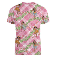 Lokelani Pink Palaka Hula Girls Seamless Hawaii Aloha Women V-Neck T-Shirt - Polynesian Pride