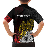 Personalized Papua New Guinea 50th Independence Anniversary Family Matching Off The Shoulder Long Sleeve Dress and Hawaiian Shirt Oro Tapa Mix Plumeria