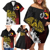 Personalized Papua New Guinea 50th Independence Anniversary Family Matching Off Shoulder Short Dress and Hawaiian Shirt Oro Tapa Mix Plumeria LT7 - Polynesian Pride