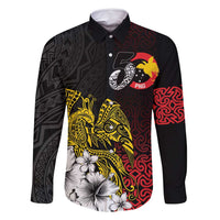 Personalized Papua New Guinea 50th Independence Anniversary Family Matching Summer Maxi Dress and Hawaiian Shirt Oro Tapa Mix Plumeria LT7 Dad's Shirt - Long Sleeve Black - Polynesian Pride