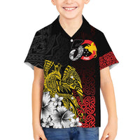 Personalized Papua New Guinea 50th Independence Anniversary Family Matching Summer Maxi Dress and Hawaiian Shirt Oro Tapa Mix Plumeria LT7 Son's Shirt Black - Polynesian Pride
