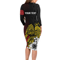 Personalized Papua New Guinea 50th Independence Anniversary Long Sleeve Bodycon Dress Oro Tapa Mix Plumeria LT7 - Polynesian Pride
