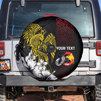 Personalized Papua New Guinea 50th Independence Anniversary Spare Tire Cover Oro Tapa Mix Plumeria LT7 Black - Polynesian Pride
