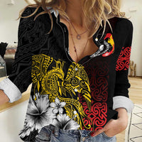 Personalized Papua New Guinea 50th Independence Anniversary Women Casual Shirt Oro Tapa Mix Plumeria LT7 Female Black - Polynesian Pride